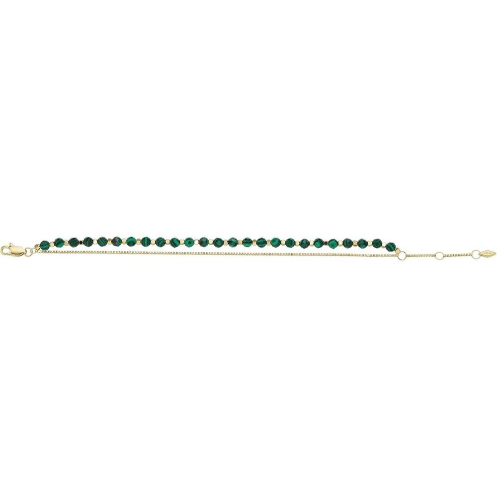 Women's Gold Stainless Steel Malachite Beaded Bracelet Elegant Jewelry - Picture 4 of 7